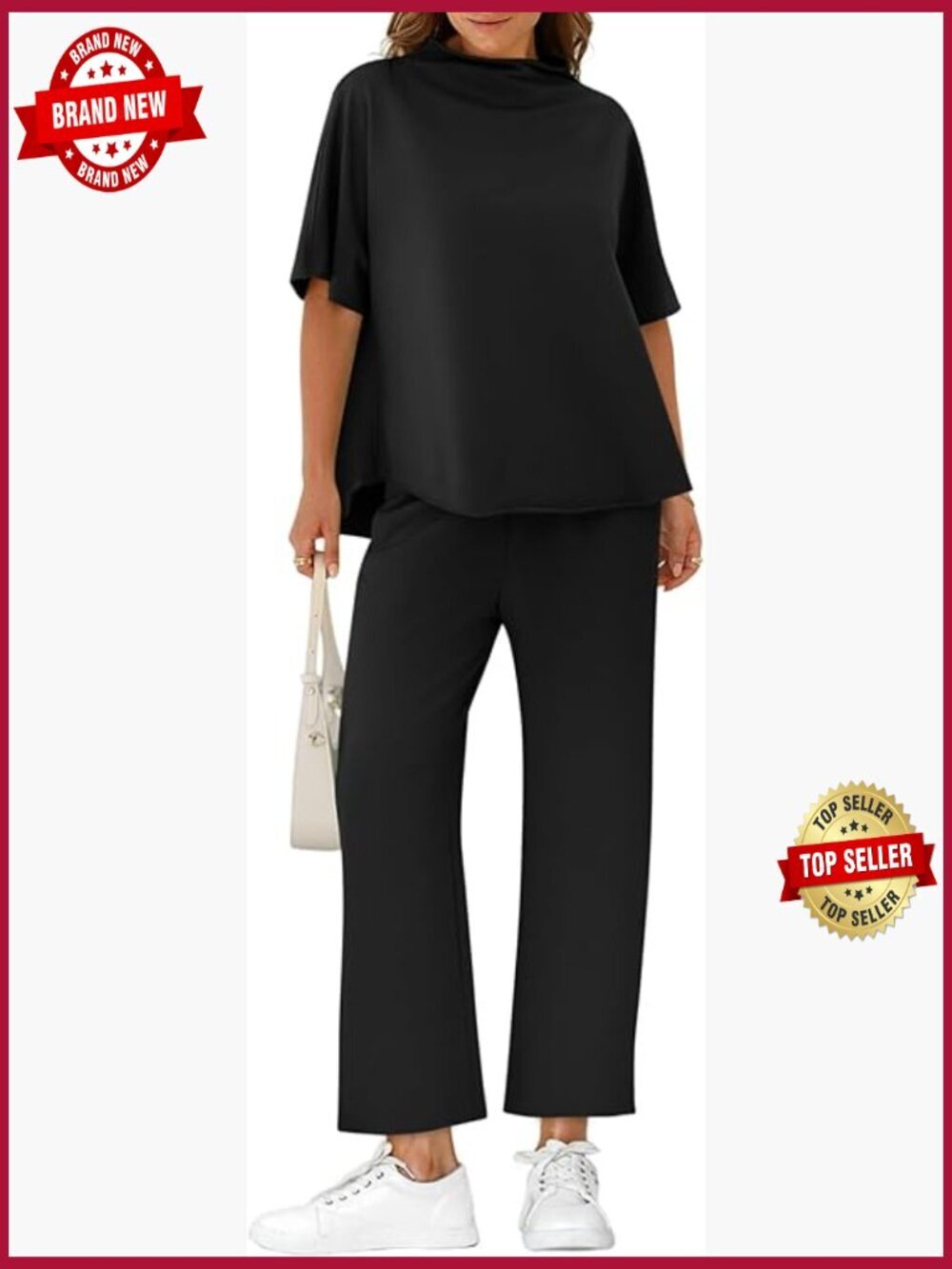 Women's Two Piece Lounge Set Batwing Sleeve Top Wide Leg Pants